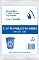 BIN LINER 73Ltr HDPE FLAT SEAL NATURAL 73BINNAT Ctn 250