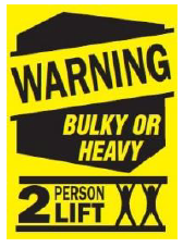 LABEL 'HEAVY 2 PERSON LIFT' 100mm X 100mm BLACK/YELLOW ROLL 500